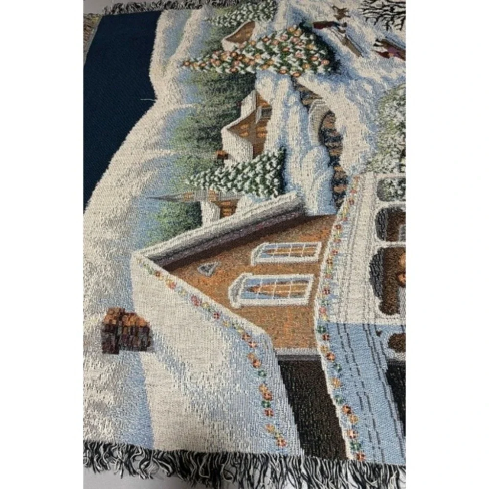 Nicky Boehme Christmas Carolers Woven Tapestry Throw Blanket Fringed Winter
